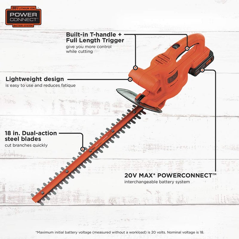BLACK+DECKER 20V MAX Hedge Trimmer Kit, 18-Inch (LHT218D1AEV) , Orange - Image 2